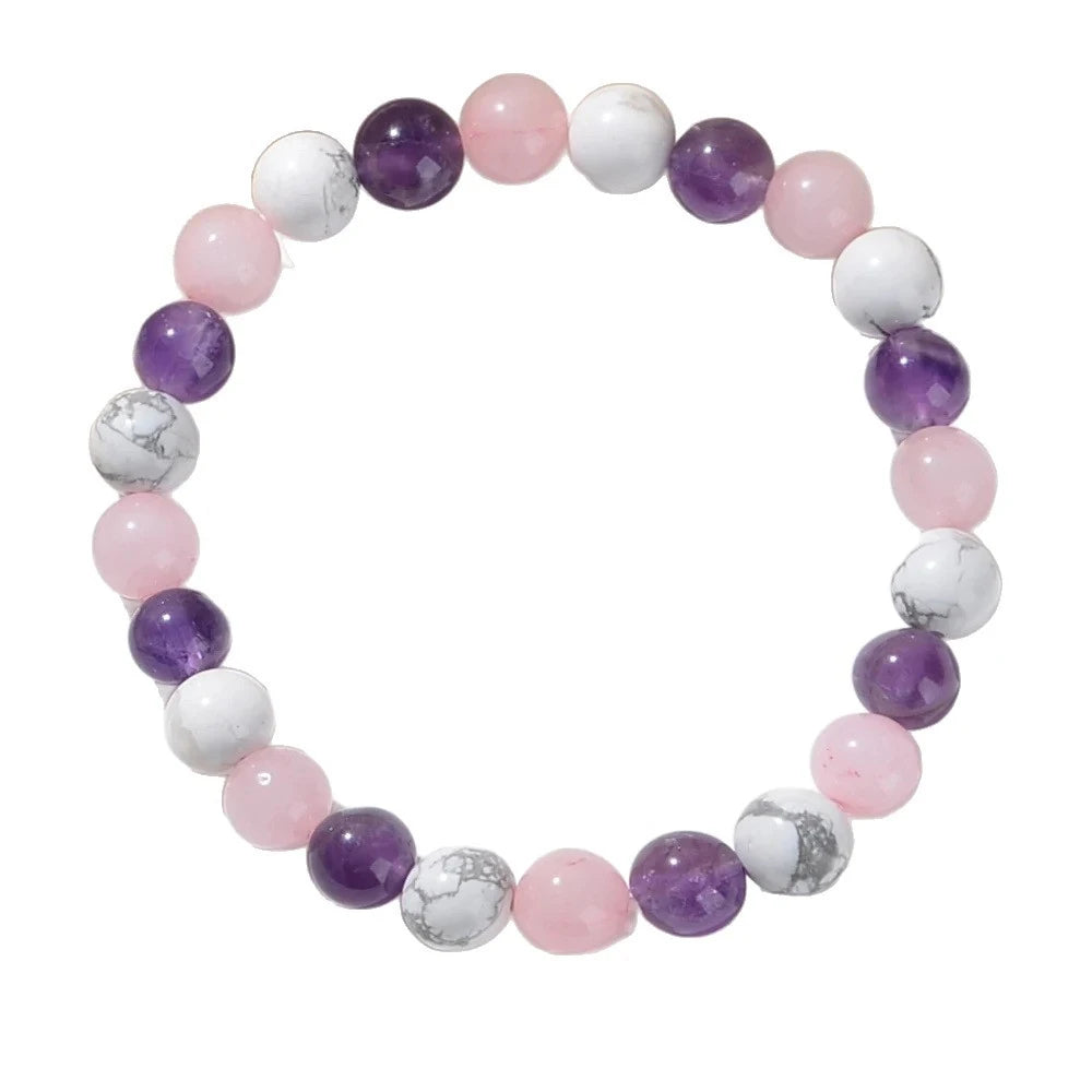 1pc Fashionable 8mm White Turquoise - Amethyst - Rose Quartz Natural Stone Aura Balancing Sleep Bracelet for Women