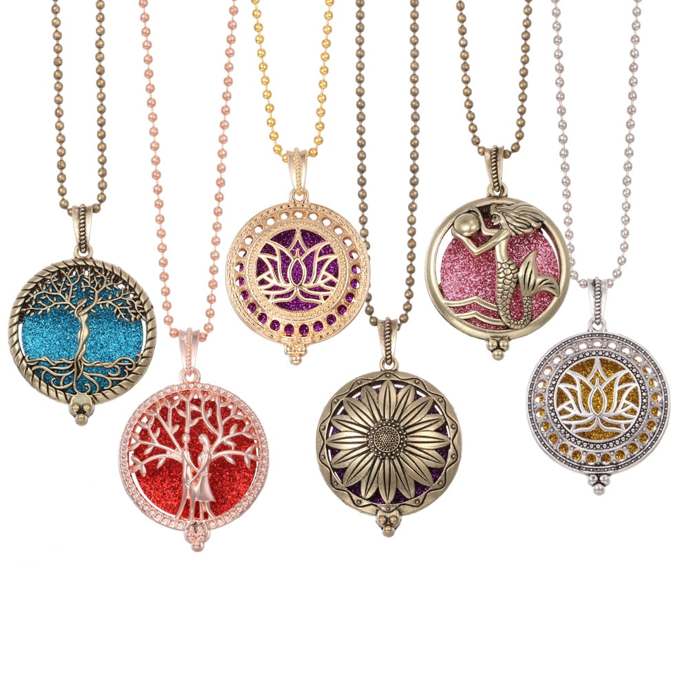 Aromatherapy Necklace Tree of Life Diffuser Jewelry Vintage Open Locket Pendant Essential Oil Perfume Aroma Diffuser Necklace