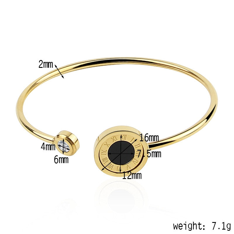 Fashionable rotating black and white Roman digital double bracelet titanium steel crystal bracelet for women jewelry