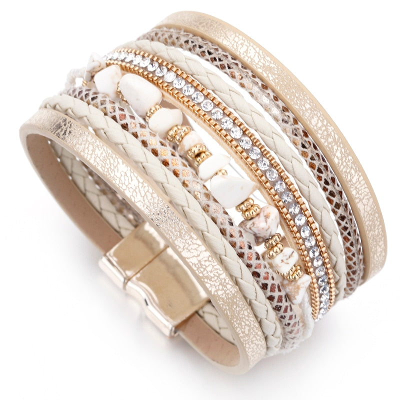 Trendy Boho Braided Rope/Leather Wide Multilayer Wrap Bracelet