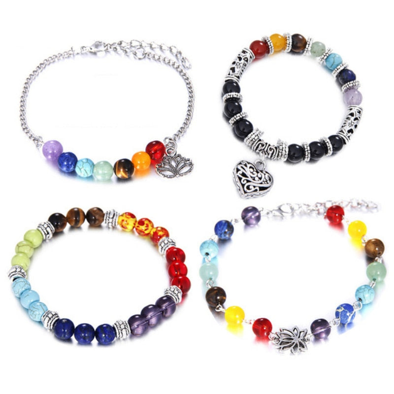 7 Chakra Bracelet Healing Heart Charm Bracelets Women Men Natural Stone Bracelet Reiki Yoga Jewelry