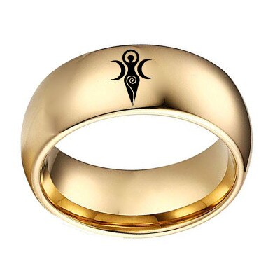 Triple Moon Goddess Ring Pentagram Ring Crescent Moon Black Titanium