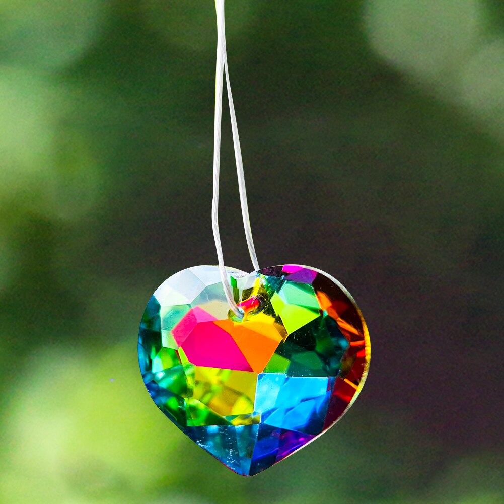 2PC Sparkling Rainbow Love Heart Crystal Faceted Prism Jewelry Necklace Pendant Chandelier Lamp Parts Sun Catcher Décor