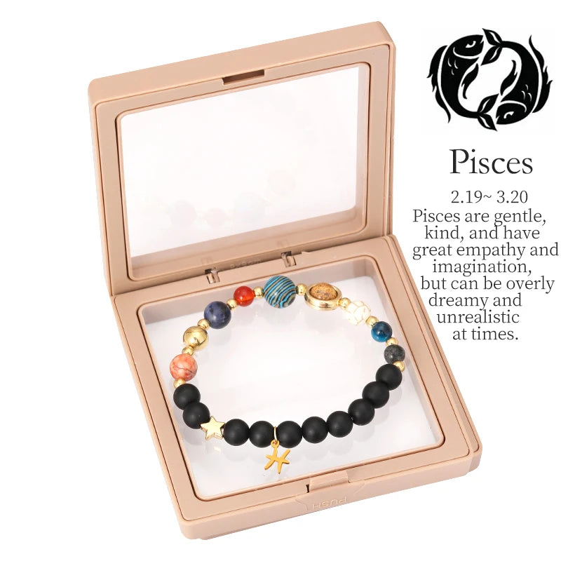 Planet Bracelet Eight Planet Stones 12 Zodiac Signs Bracelet Natural Stone Beads Christmas Birthday Gift Jewelry