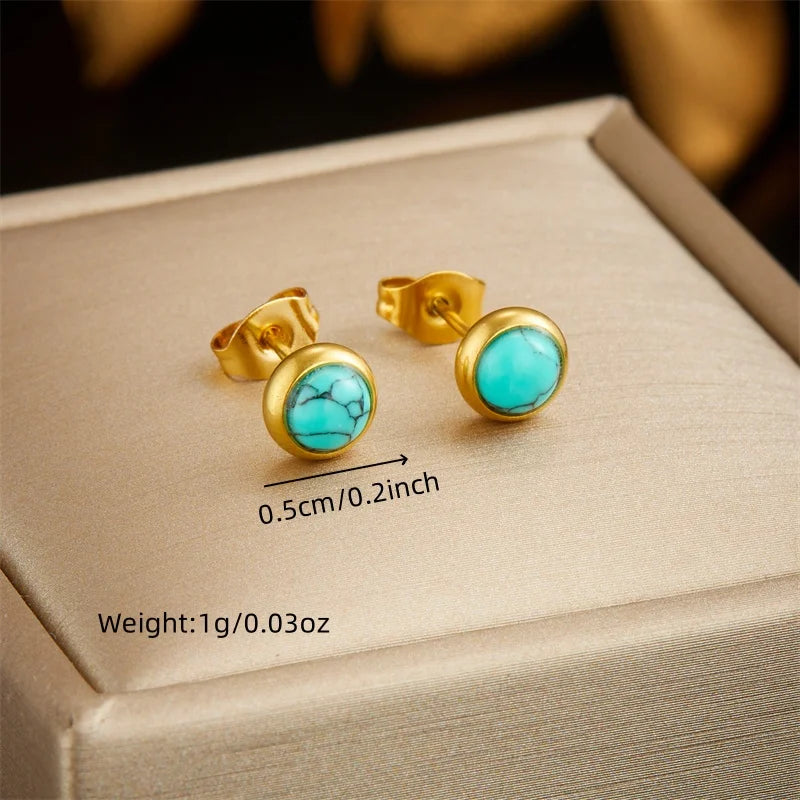 DIEYURO 316L Stainless Steel Round Turquoise Necklace Bracelet Earrings Suit For Womens 2024 New TrendNon-fadingjewelry Set