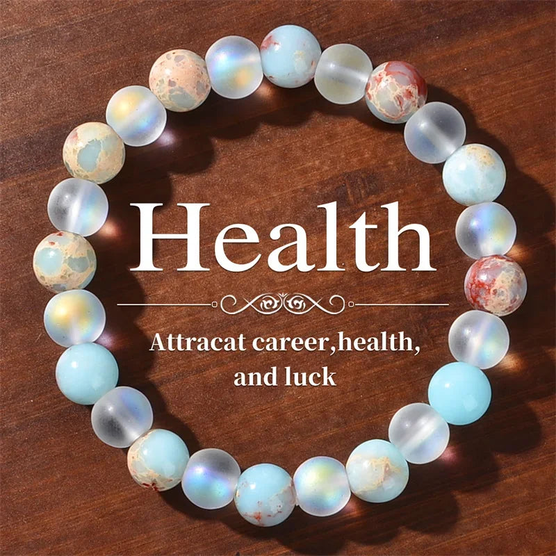 1 Quartz aura and ocean sediment bead bracelet - Unisex - Homog crystal jewelry - Brings abundance