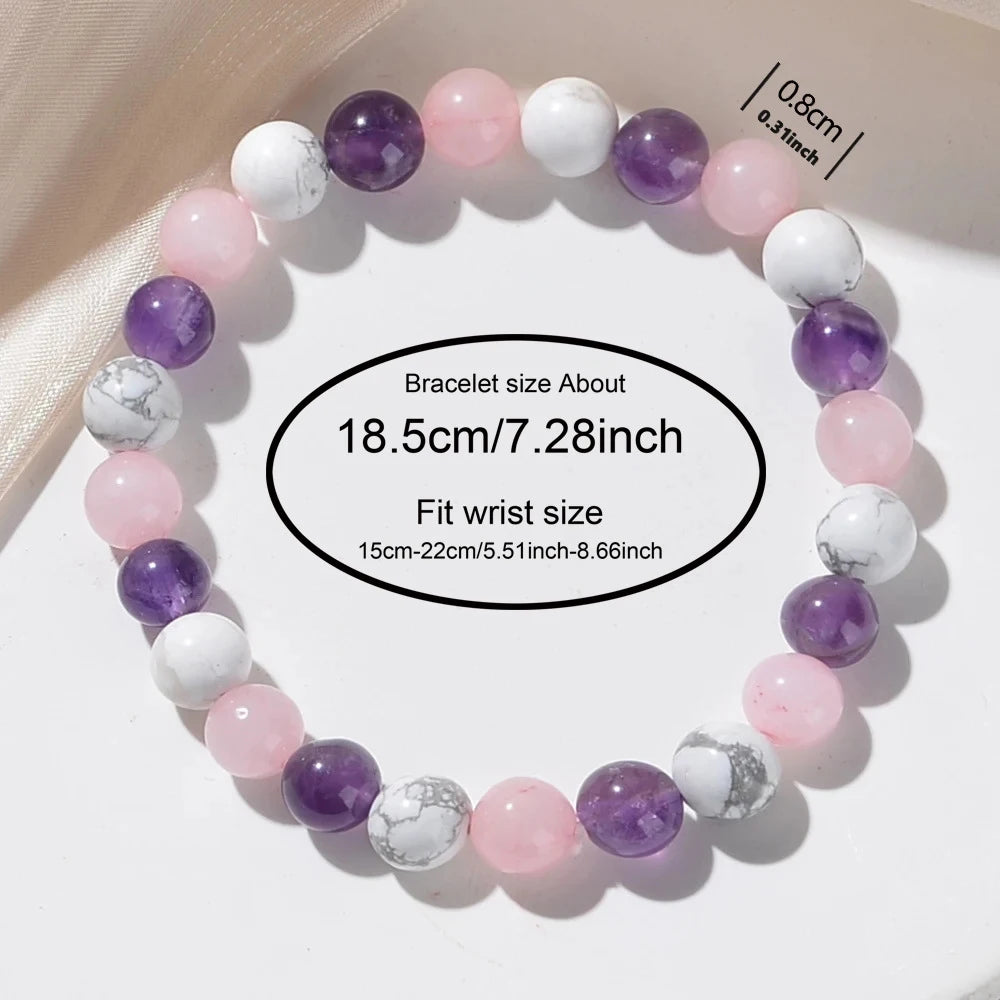 1pc Fashionable 8mm White Turquoise - Amethyst - Rose Quartz Natural Stone Aura Balancing Sleep Bracelet for Women