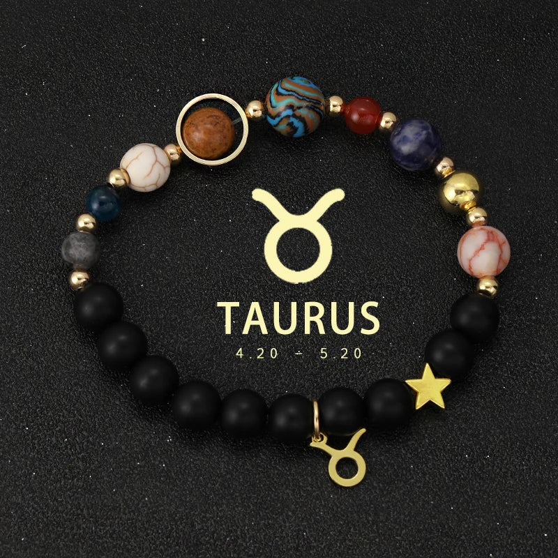 Planet Bracelet Eight Planet Stones 12 Zodiac Signs Bracelet Natural Stone Beads Christmas Birthday Gift Jewelry