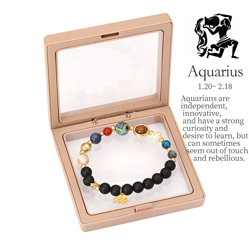 Planet Bracelet Eight Planet Stones 12 Zodiac Signs Bracelet Natural Stone Beads Christmas Birthday Gift Jewelry