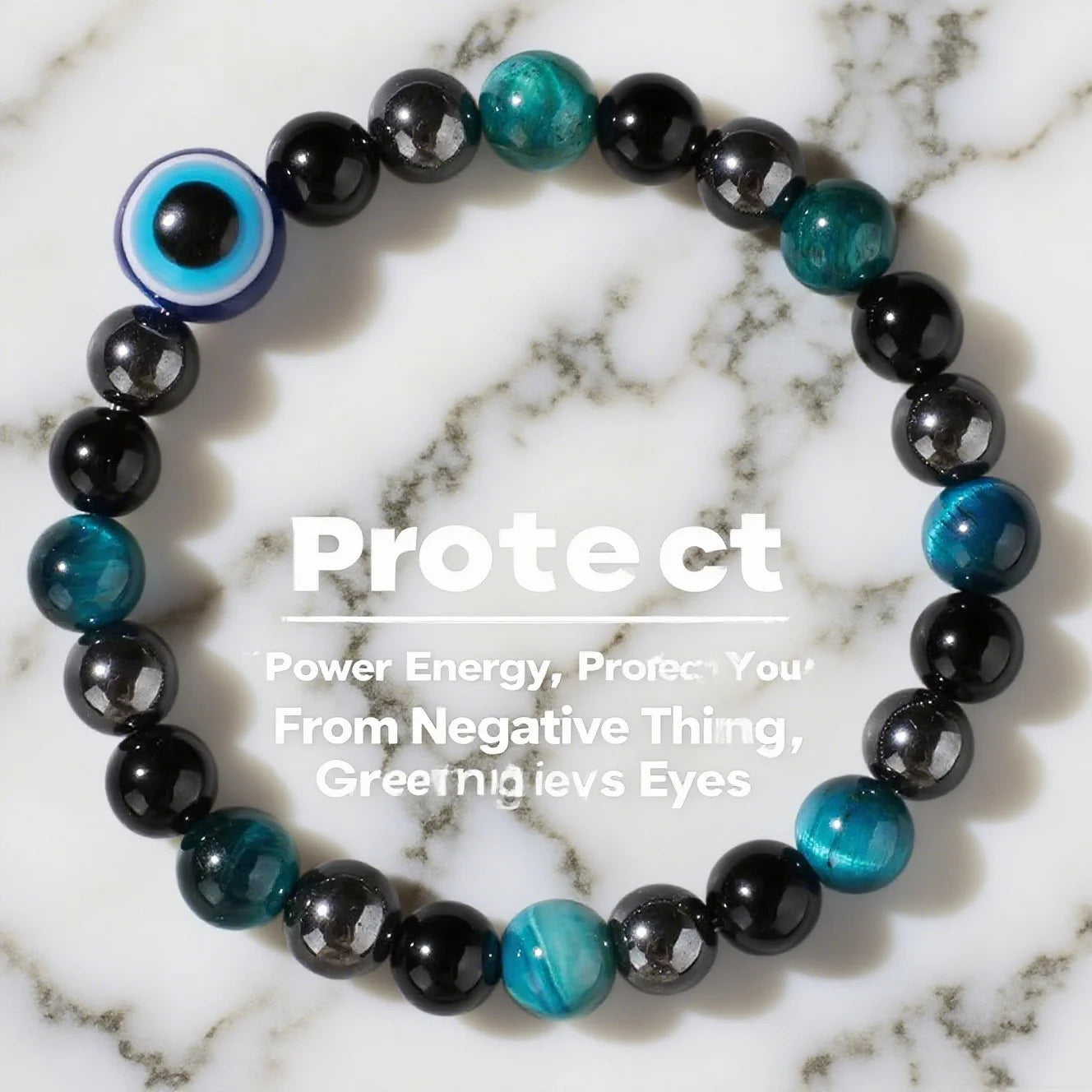 Triple Protection Bracelet, Blue Tigers Eye Black Bile Obsidian Evil Eye Beaded Bracelet, Handmade Stretch Beaded Bracelets