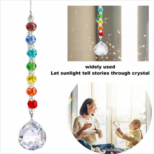 1pc Colorful Crystal Sun Catcher Rainbow Maker Prism with Hanging Chain for Thanksgiving Home Decoration