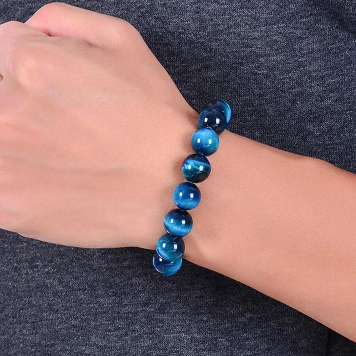 1 Minimalist bracelet made of 6/8/10mm blue tiger's eye stone beads, natural stone round bead bracelet
