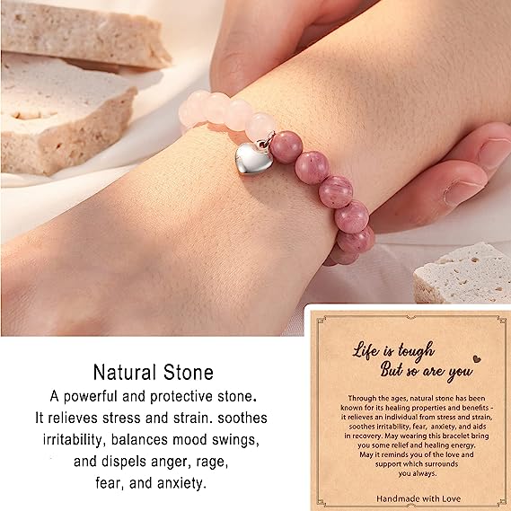 Female Pink Zebra Bead Bracelet. Gift to Daughter and Mother Nana Natural Crystal Stone Healing Spirit Bracelet