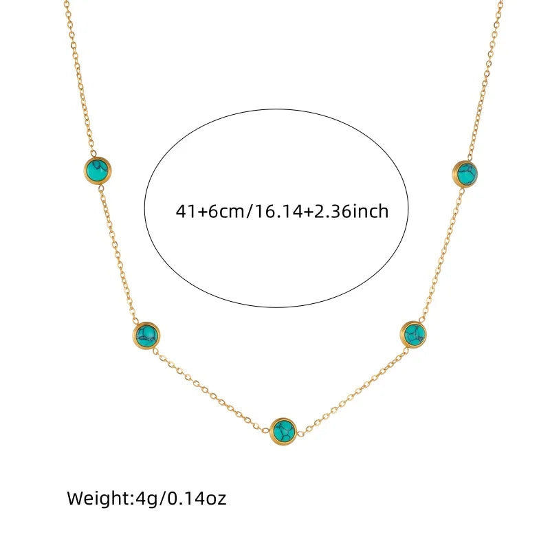 DIEYURO 316L Stainless Steel Round Turquoise Necklace Bracelet Earrings Suit For Womens 2024 New TrendNon-fadingjewelry Set