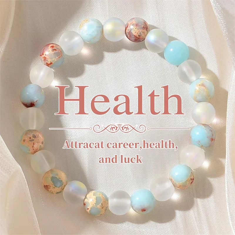 1 Quartz aura and ocean sediment bead bracelet - Unisex - Homog crystal jewelry - Brings abundance