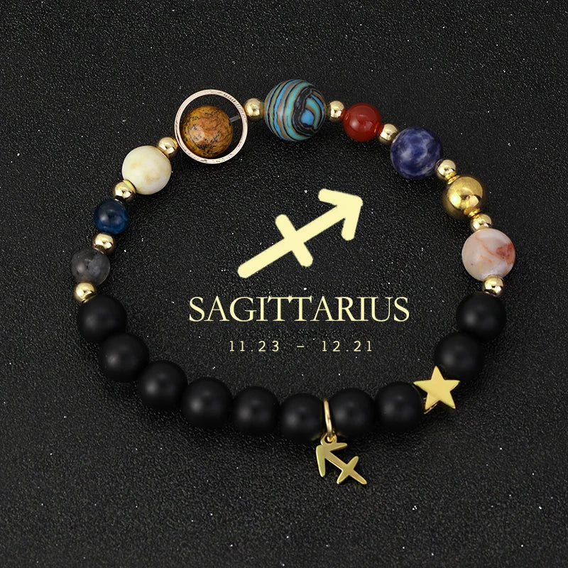 Planet Bracelet Eight Planet Stones 12 Zodiac Signs Bracelet Natural Stone Beads Christmas Birthday Gift Jewelry