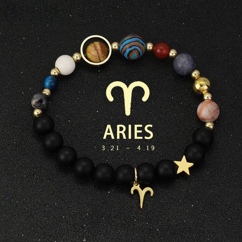 Planet Bracelet Eight Planet Stones 12 Zodiac Signs Bracelet Natural Stone Beads Christmas Birthday Gift Jewelry