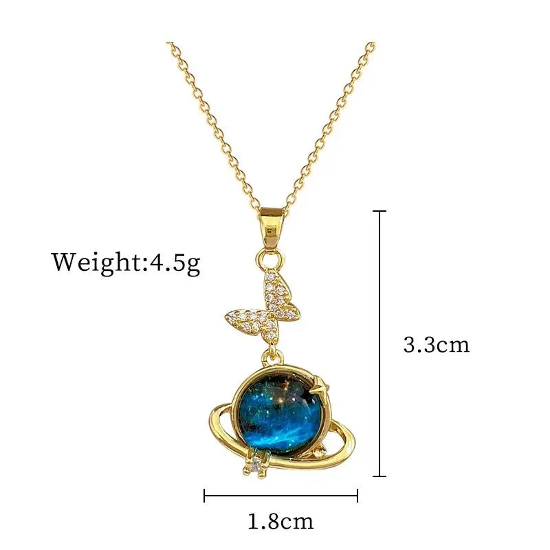 Light Luxury Titanium Steel Star Series Necklace for Women Gold Color Planet Moon Astronaut Pendant Necklaces Jewelry Gifts