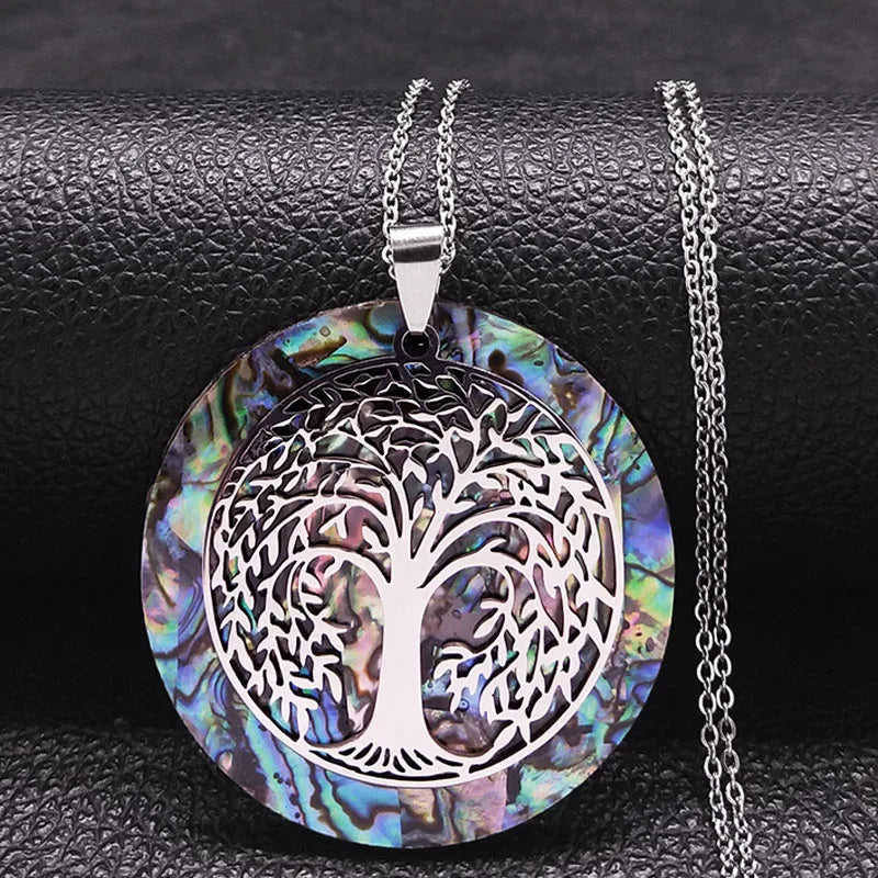 Tree of Life Stainless Steel Abalone Shell Natural Necklace Chain Gold Color Necklaces Mother Pearl Shell Boho Jewelry collar NX