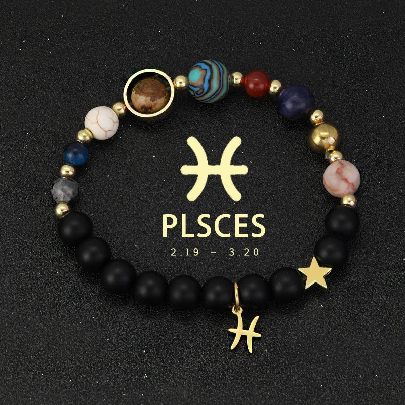 Planet Bracelet Eight Planet Stones 12 Zodiac Signs Bracelet Natural Stone Beads Christmas Birthday Gift Jewelry