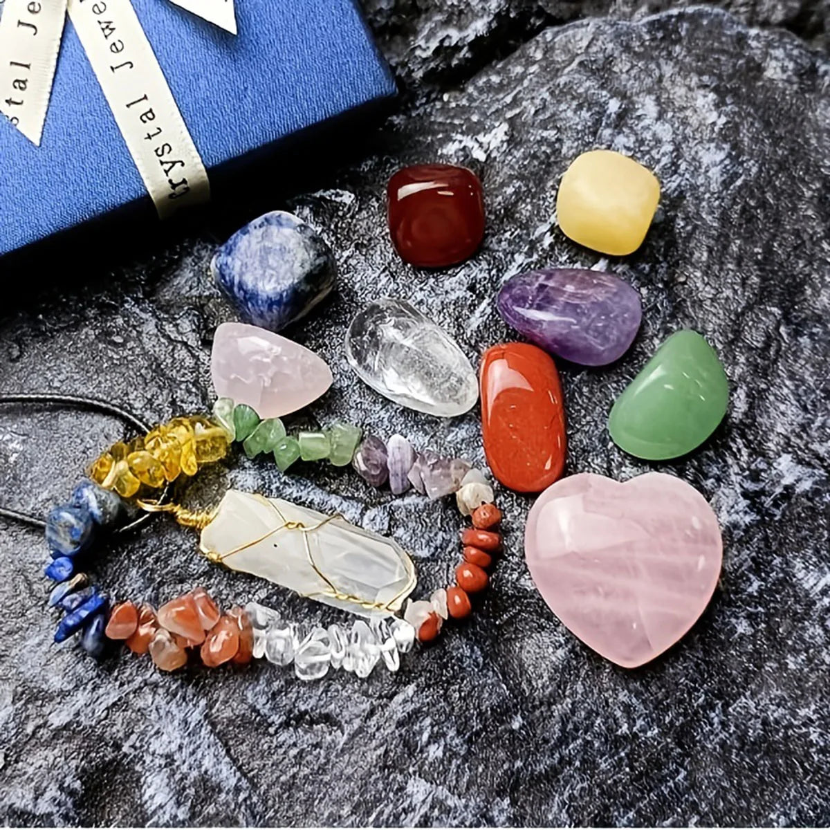 11/14pcs Natural Stone Healing Crystal Jewelry DIY Gift Box Set, Healing Crystal, Seven Chakra, and Balance The Human Body.