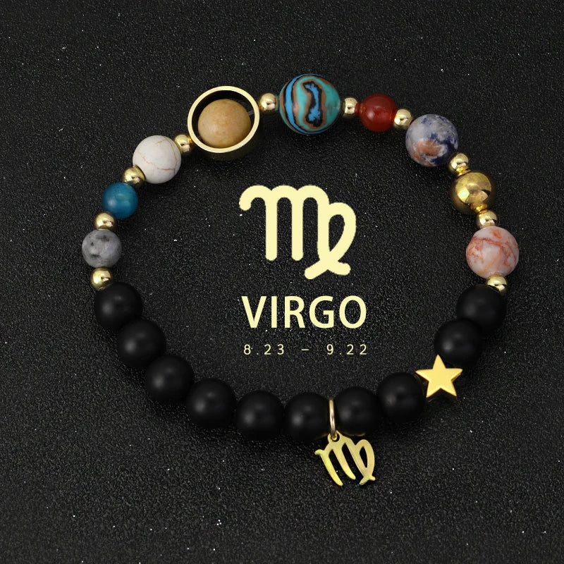 Planet Bracelet Eight Planet Stones 12 Zodiac Signs Bracelet Natural Stone Beads Christmas Birthday Gift Jewelry