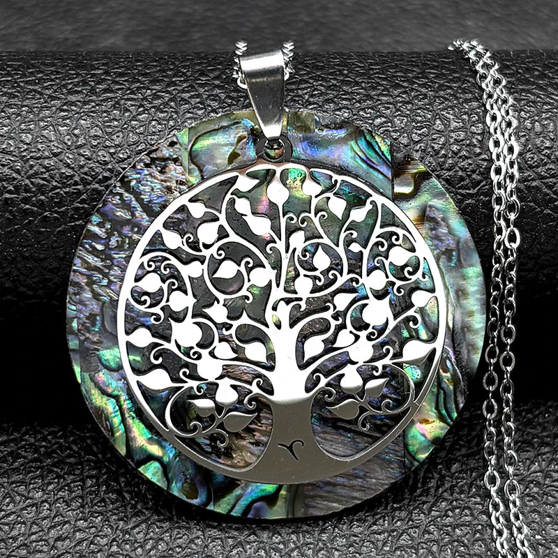 Tree of Life Stainless Steel Abalone Shell Natural Necklace Chain Gold Color Necklaces Mother Pearl Shell Boho Jewelry collar NX
