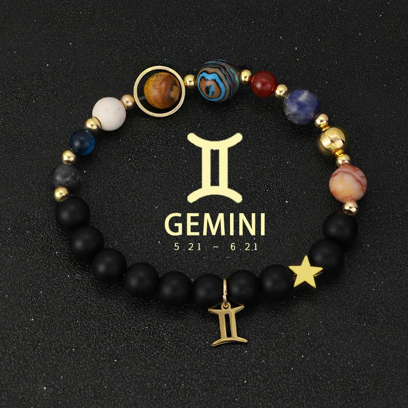 Planet Bracelet Eight Planet Stones 12 Zodiac Signs Bracelet Natural Stone Beads Christmas Birthday Gift Jewelry