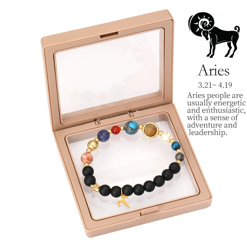 Planet Bracelet Eight Planet Stones 12 Zodiac Signs Bracelet Natural Stone Beads Christmas Birthday Gift Jewelry