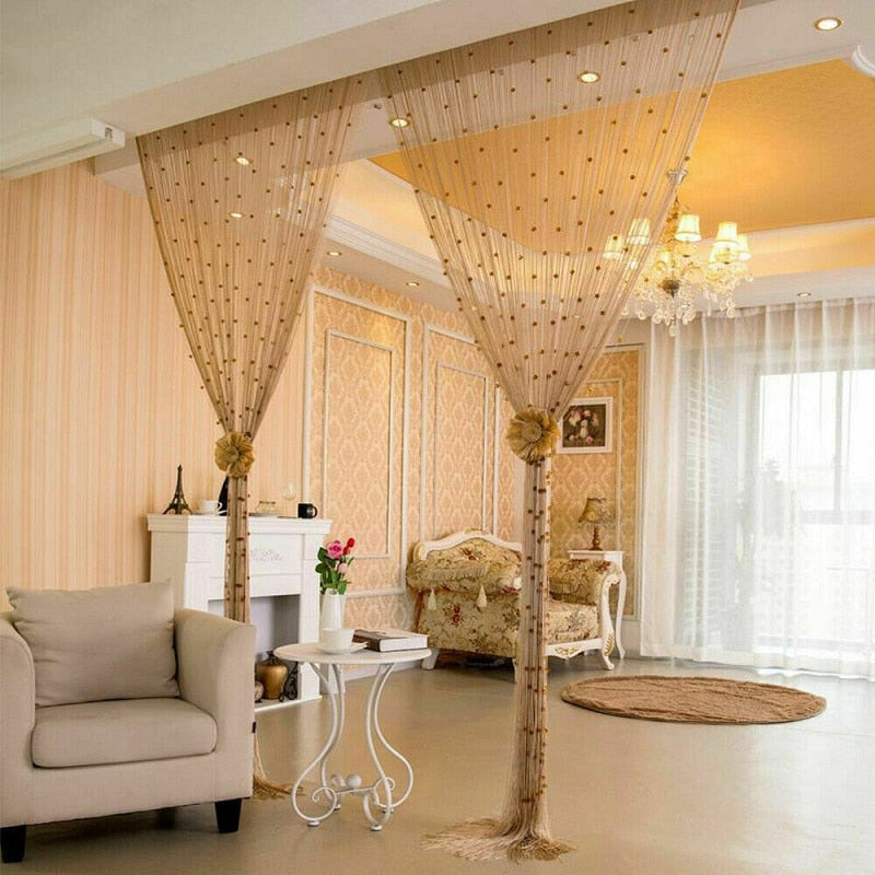 Crystal Beads Tassel Silk String Bead Curtain Door Divider Drape Sheer Panel Curtains