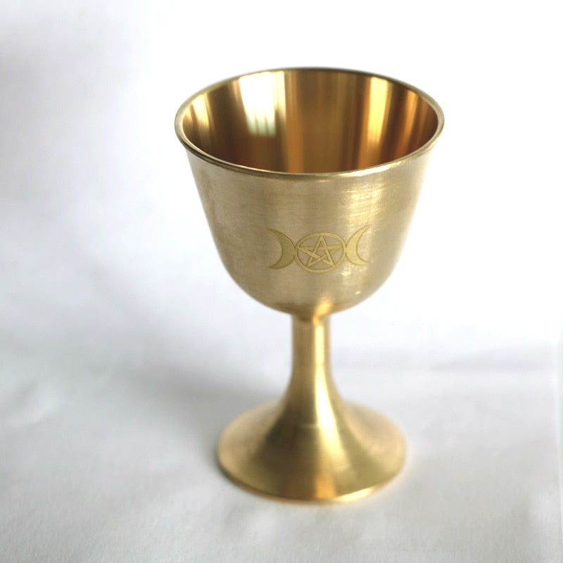 Ritual cup tarot Pentagram altar goblet wicca Goldplate brass ceremony moon Divination Astrological altar tool