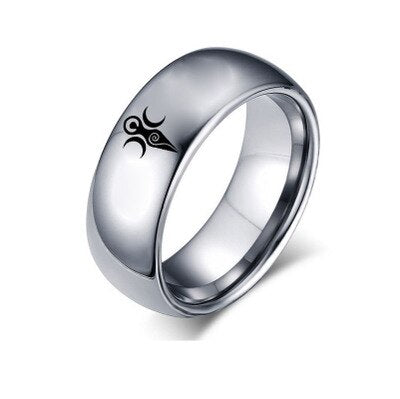 Triple Moon Goddess Ring Pentagram Ring Crescent Moon Black Titanium
