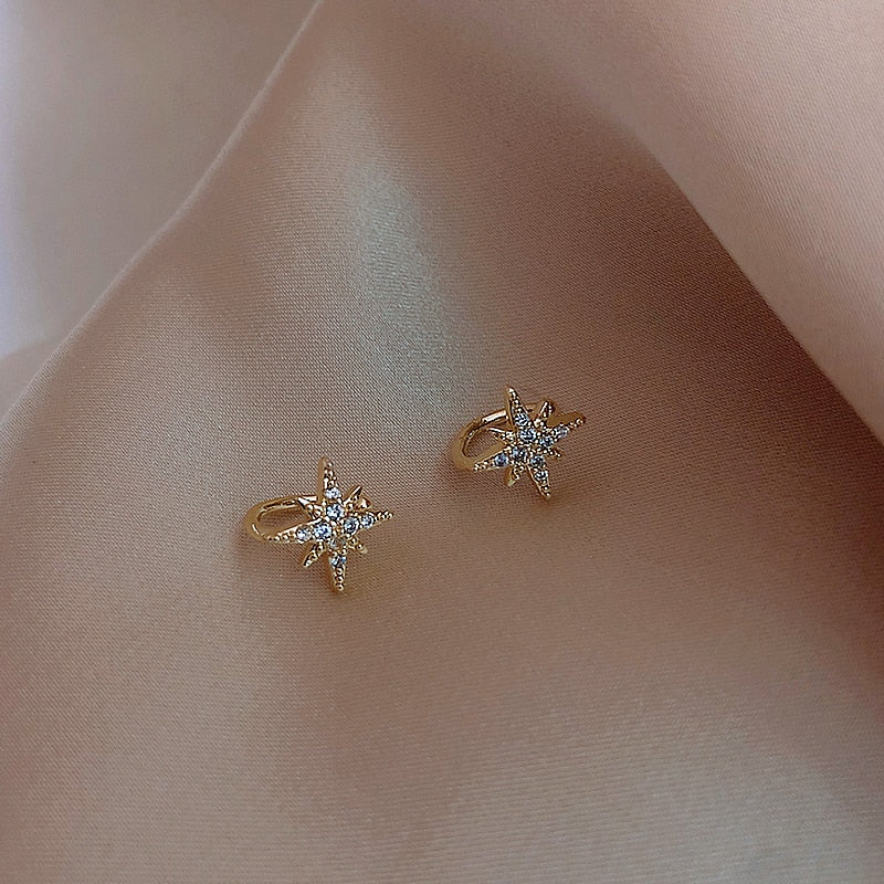 New Korean Classic Sweet Crystal Flowers Clip Earrings For Women Fashion Shiny Zircon Party Boucle D'oreille Girls Jewelry