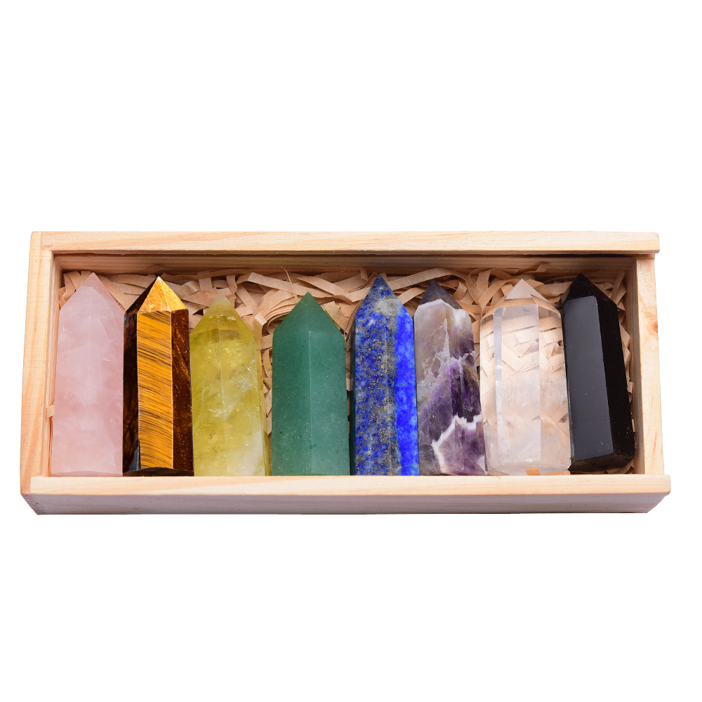 Wooden gifts Natural Crystal Single Point Healing Crystal Wand 6 Faceted Reiki Chakra Stones Crystal Healing Prism for Reiki