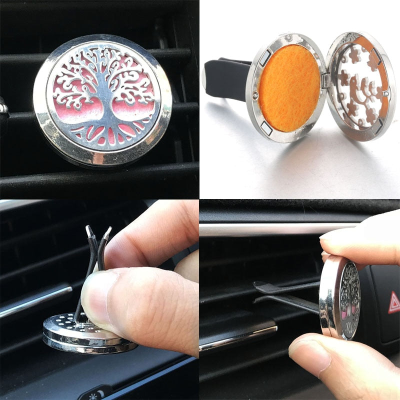 Tree of Life Stainless Steel Car Air Freshener Perfume Essential Oil Diffuser Locket