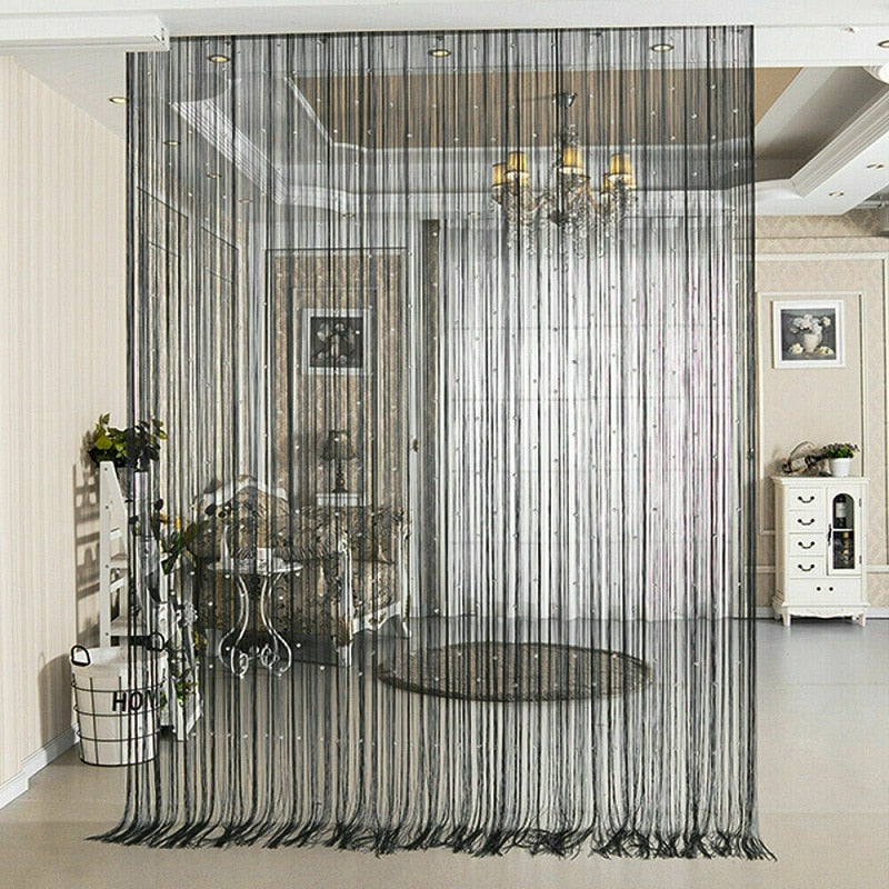 Crystal Beads Tassel Silk String Bead Curtain Door Divider Drape Sheer Panel Curtains