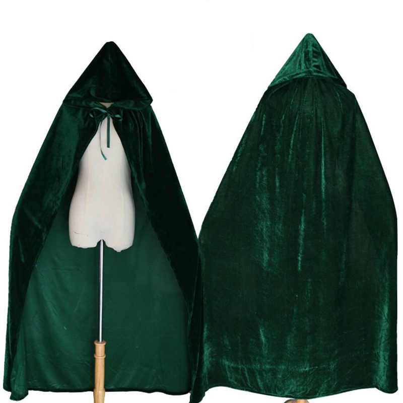Fancy Cloak Velvet Hooded Adult Witch Long Purple Green Red Black  Cloaks Hood Capes