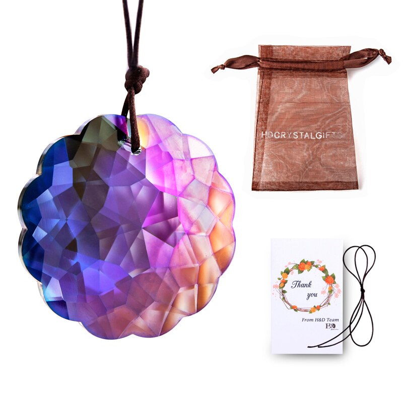 H&D 45mm Mandala Shaped Crystal Prism SunCatcher Rainbow Maker Window Hanging Ornament Chandelier DIY Parts Home Decor (Orange)