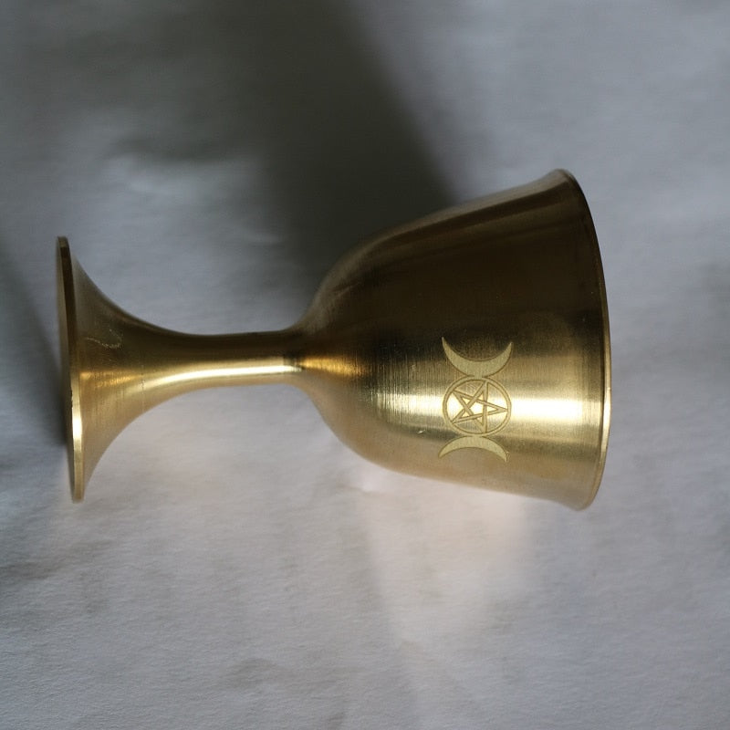 Ritual cup tarot Pentagram altar goblet wicca Goldplate brass ceremony moon Divination Astrological altar tool