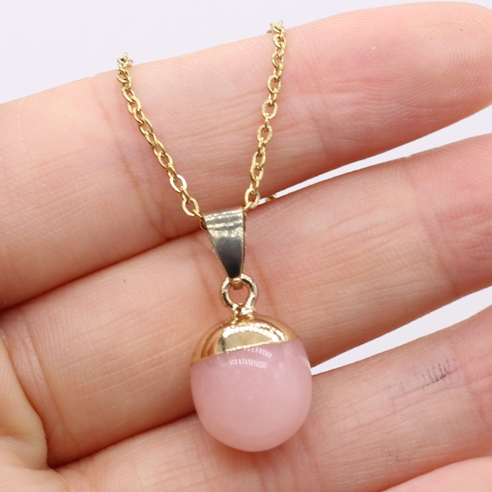 Fine Natural Stone Crystal Pendant Necklace