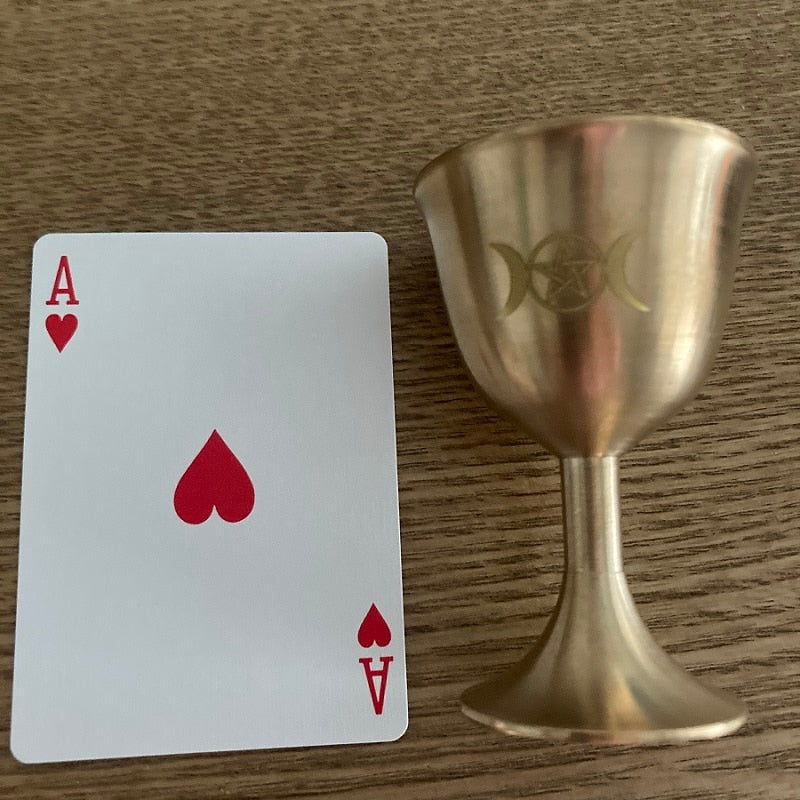 Ritual cup tarot Pentagram altar goblet wicca Goldplate brass ceremony moon Divination Astrological altar tool