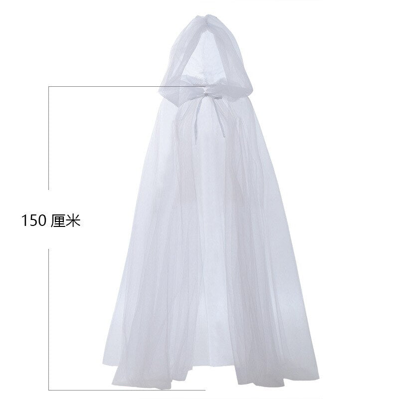 Gothic Women Mantle Hooded Cloak Fairy Elf Shawl Retro Wedding Party white Cape Medieval Witch Vampire Cosplay Cloak