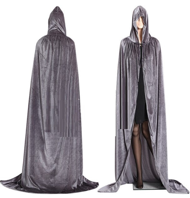 Fancy Cloak Velvet Hooded Adult Witch Long Purple Green Red Black  Cloaks Hood Capes
