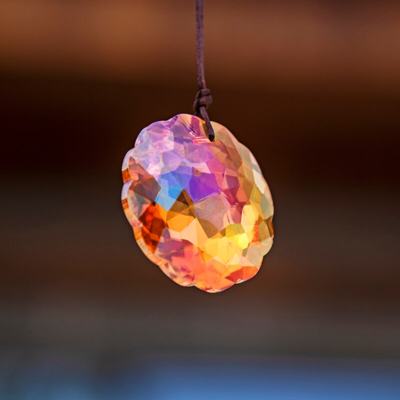 H&D 45mm Mandala Shaped Crystal Prism SunCatcher Rainbow Maker Window Hanging Ornament Chandelier DIY Parts Home Decor (Orange)