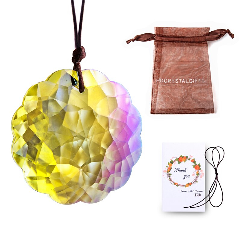 H&D 45mm Mandala Shaped Crystal Prism SunCatcher Rainbow Maker Window Hanging Ornament Chandelier DIY Parts Home Decor (Orange)