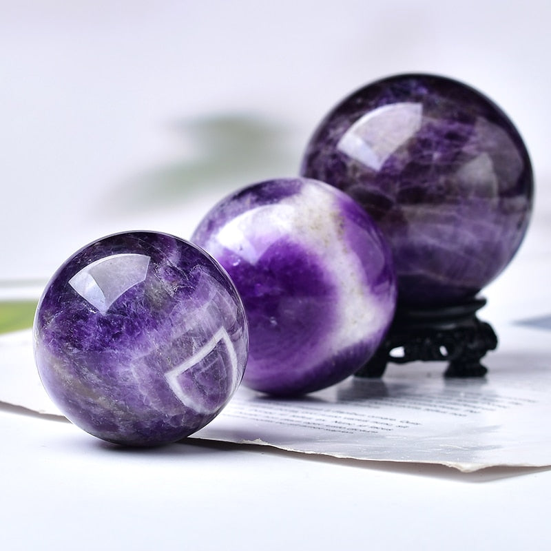 Natural Crystal Dream Amethyst Ball Polished Globe Massaging Ball Reiki Healing Stone Home Decoration Exquisite Collect Souvenir