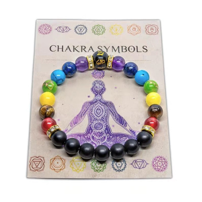 7 Chakra Bracelet with Meaning Card for Men and  Women Natural Crystal Healing Anxiety Jewelry Mandala Yoga Meditation Bracelet