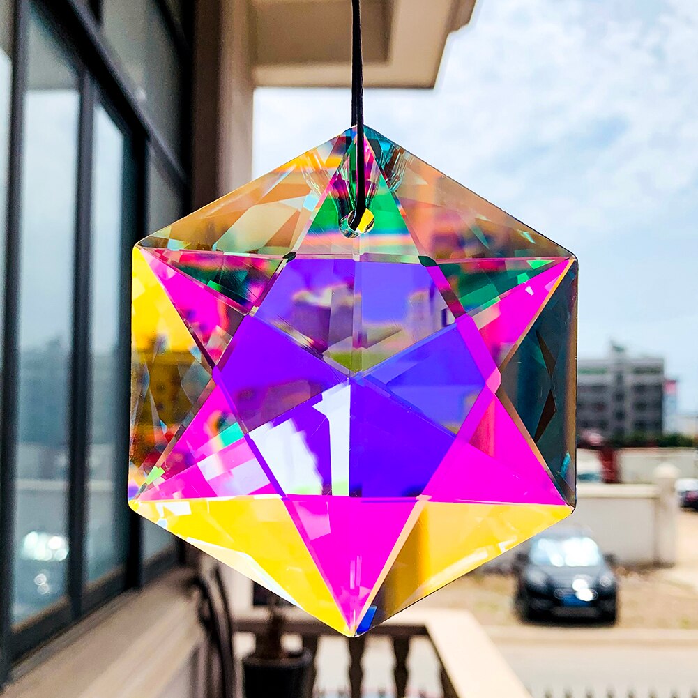 Star of David AB Color Crystal Prisms Rainbow Maker Suncatcher Hanging Pendant Chandelier