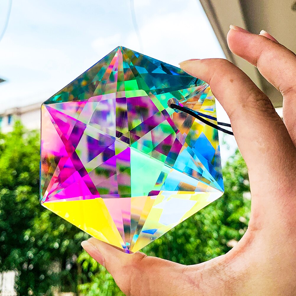 Star of David AB Color Crystal Prisms Rainbow Maker Suncatcher Hanging Pendant Chandelier
