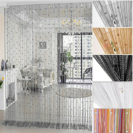 Crystal Beads Tassel Silk String Bead Curtain Door Divider Drape Sheer Panel Curtains